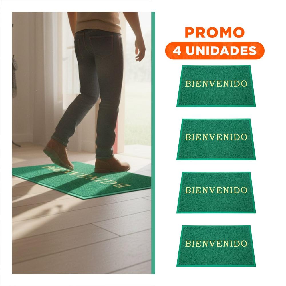 Pack4 Estera Rectangular Bienvenido Verde para Entrada Principal y Secundaria