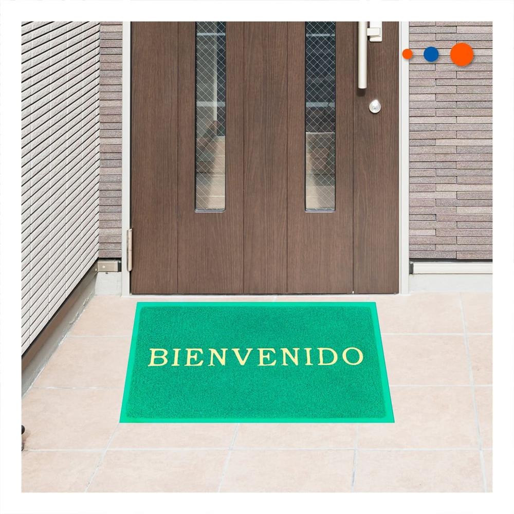 Felpudo Rectangular Bienvenido Verde para Sala y Entrada de Casa Y Papel Regalo