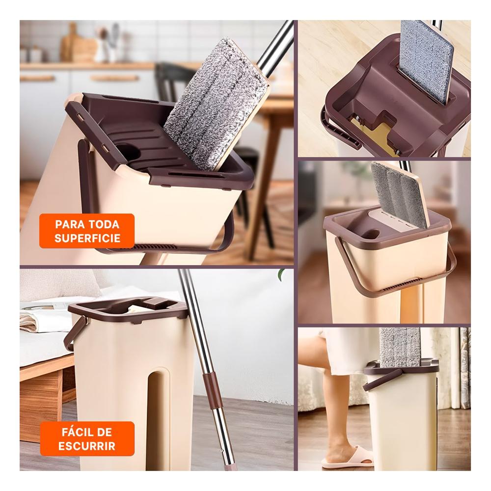 Trapeador Giratorio 360 con Balde Centrifugador Beige y Marron Diseño Moderno Y Ligas Regalo