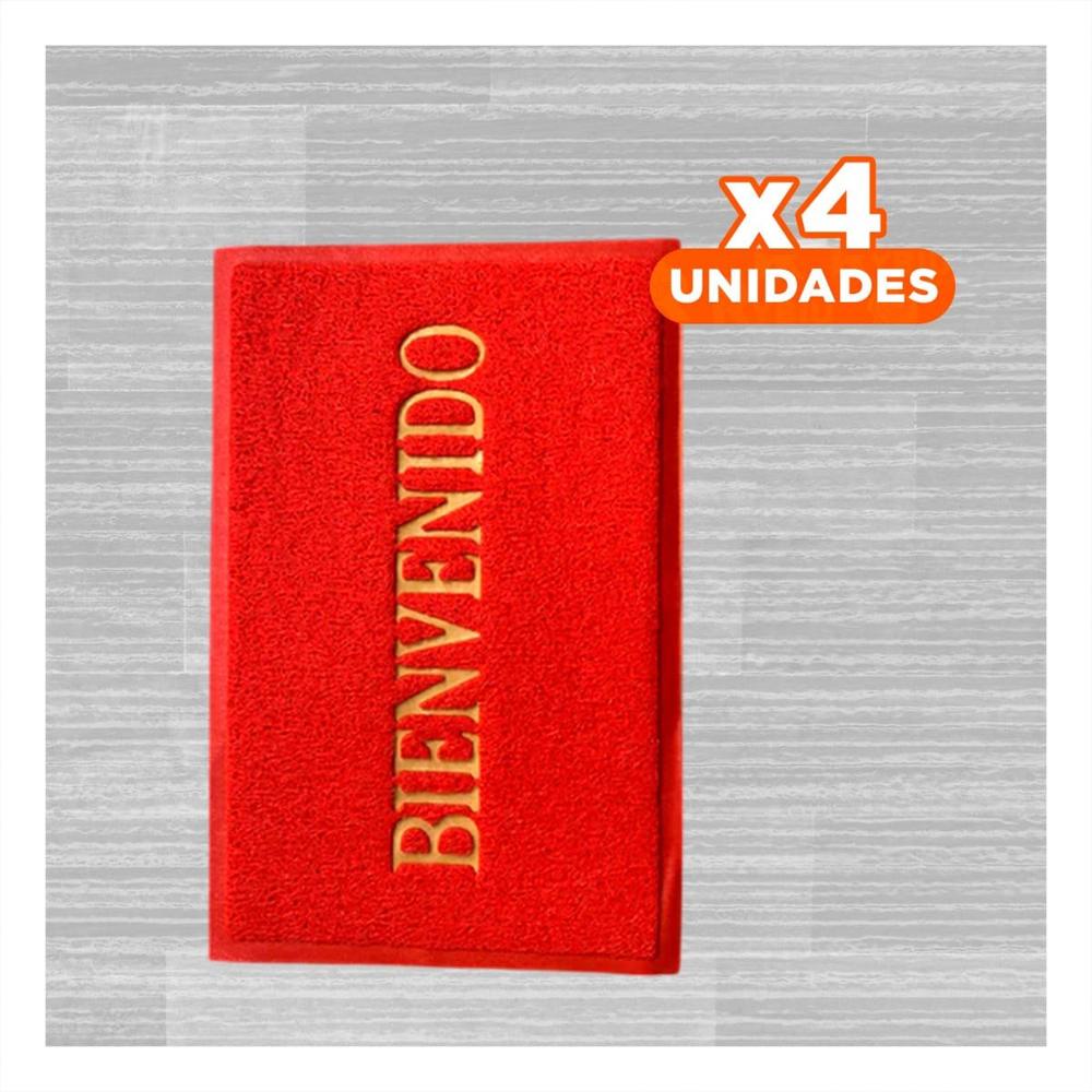 Pack4 Alfombra Rectangular Bienvenido Rojo para Entrada y Sala de Espera Y Regalo Sticker