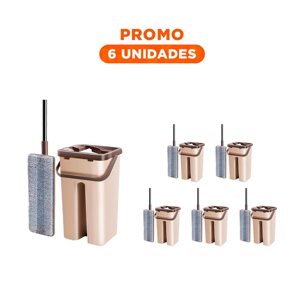 Pack6 Set de Trapeado 360 con Balde Centrifugador Beige y Marron Uso Comodo Y Regalo Sticker