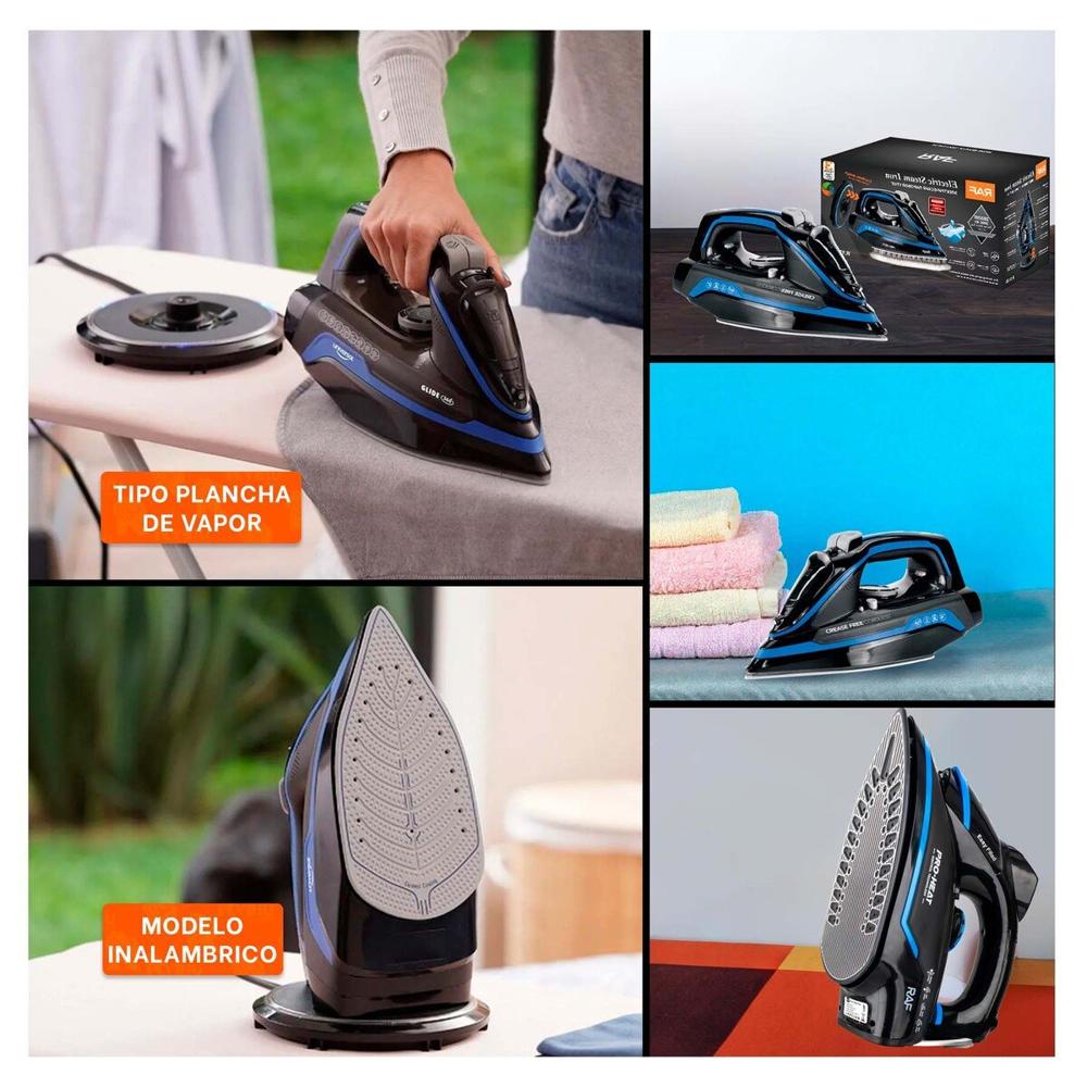 Plancha de Vapor Electrica Negro y Azul Calor Constante para Ropa Hogar Y Ligas Regalo