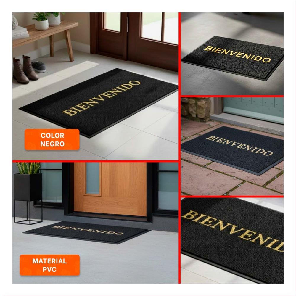 Estera Rectangular Bienvenido Negro para Entrada y Pasillo Hogar Y Ligas Regalo