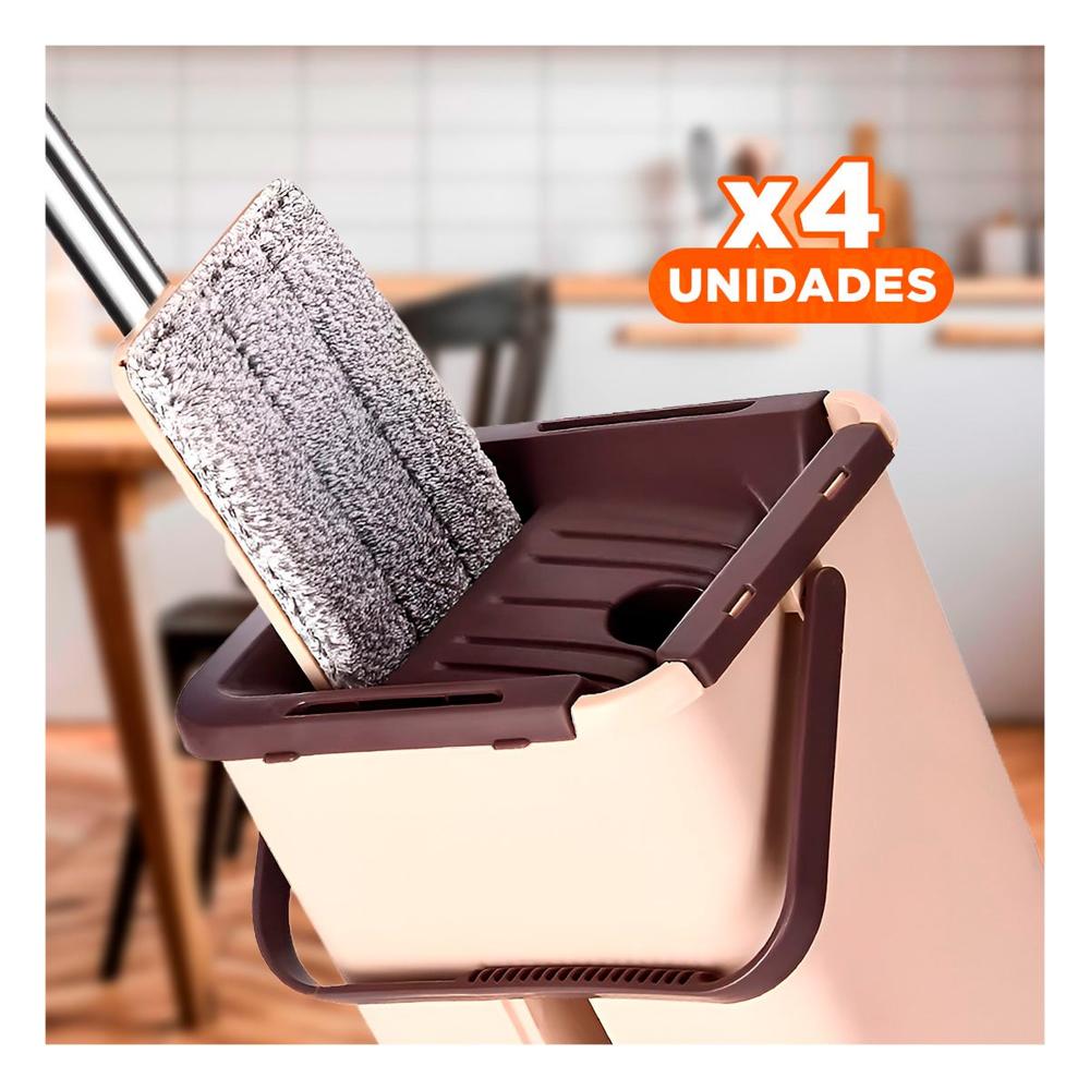 Pack4 Equipo de Limpieza 360 con Balde Centrifugador Beige y Marron Duradero Y Papel Regalo