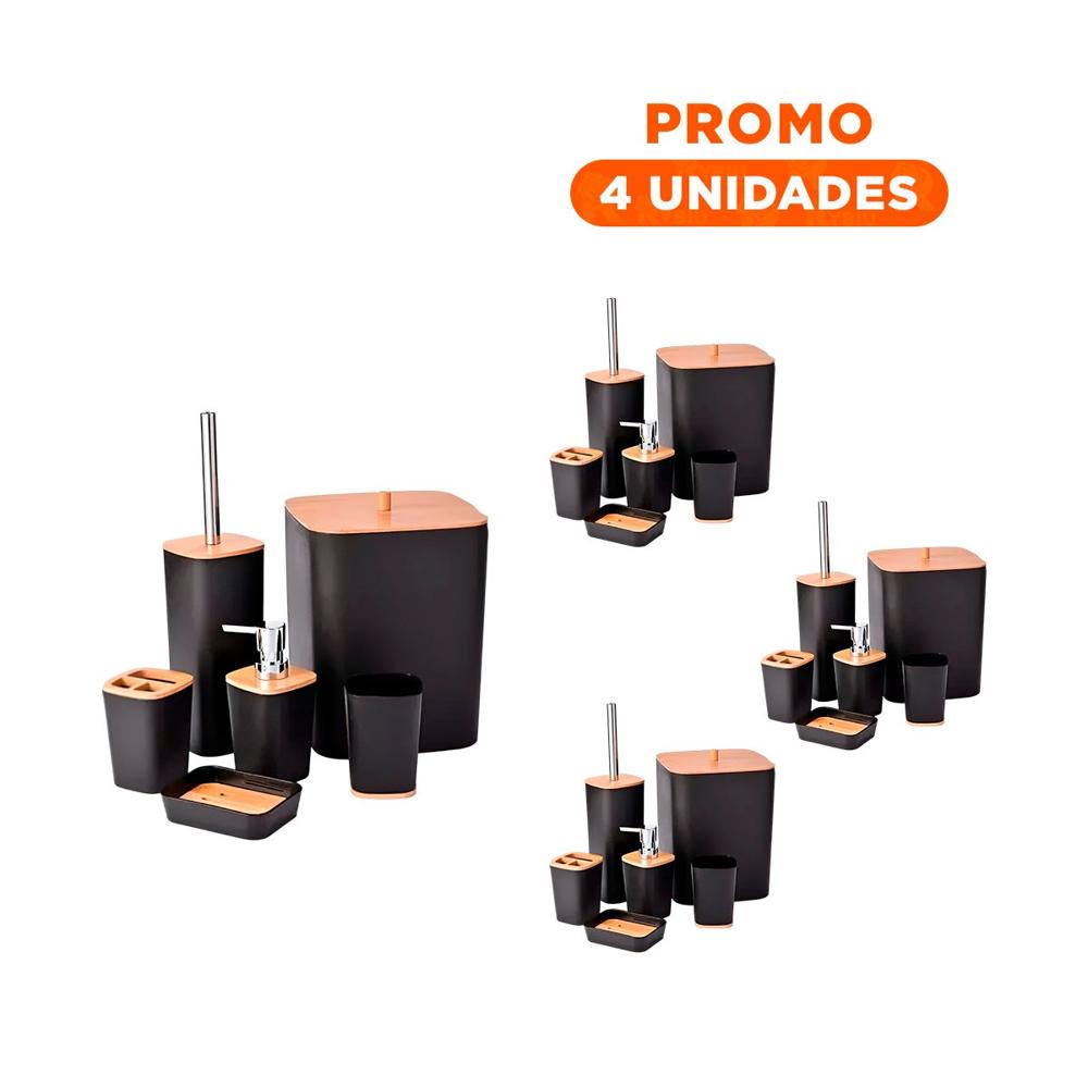 Pack4 Pack Organizador de Higiene Set de 6 Piezas Negro Estilo Fino