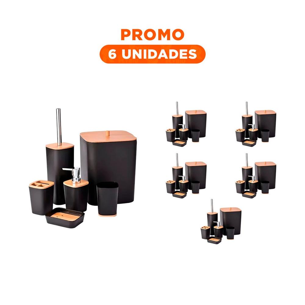 Pack6 Sistema Organizador de Higiene Set de 6 Piezas Negro Estilo Moderno Y Regalo Sticker