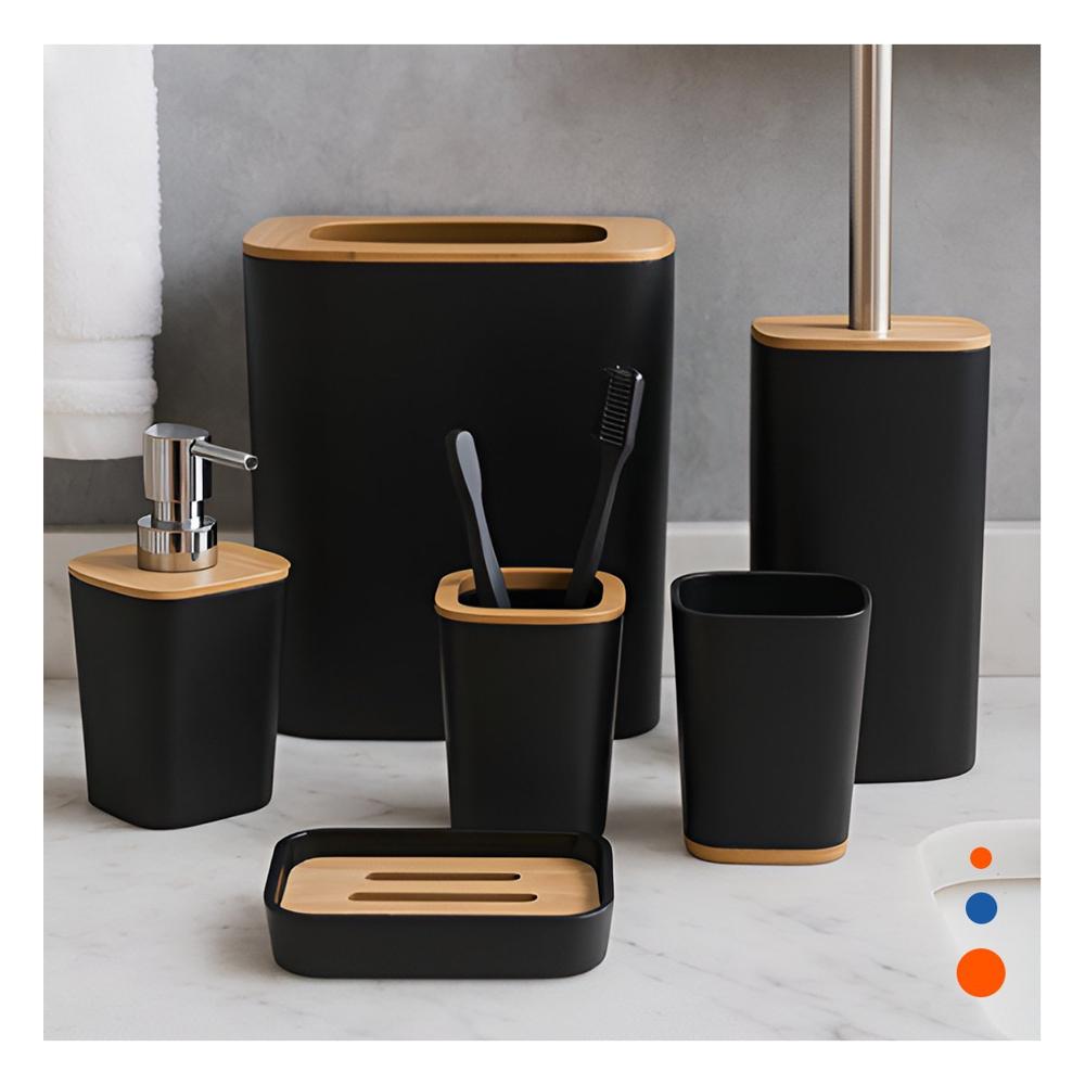 Set Organizador de Higiene Set de 6 Piezas Negro Uso Diario Practico Y Papel Regalo