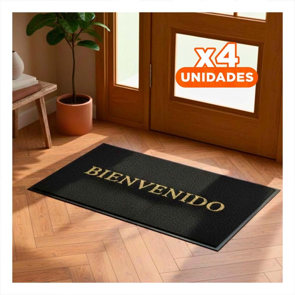 Pack4 Alfombra Rectangular Bienvenido Negro para Entrada y Recibidor Diario Y Regalo Sticker