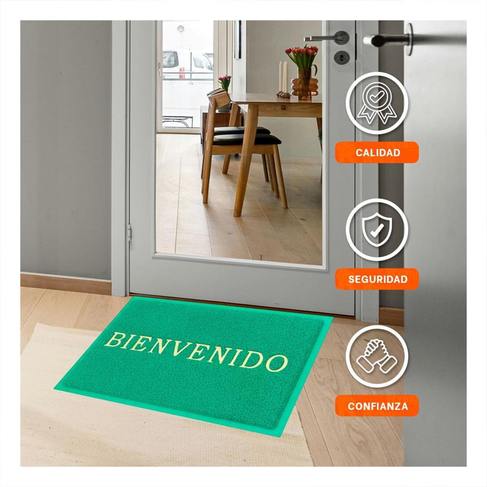Alfombra Rectangular Bienvenido Verde para Entrada y Decoracion del Hogar