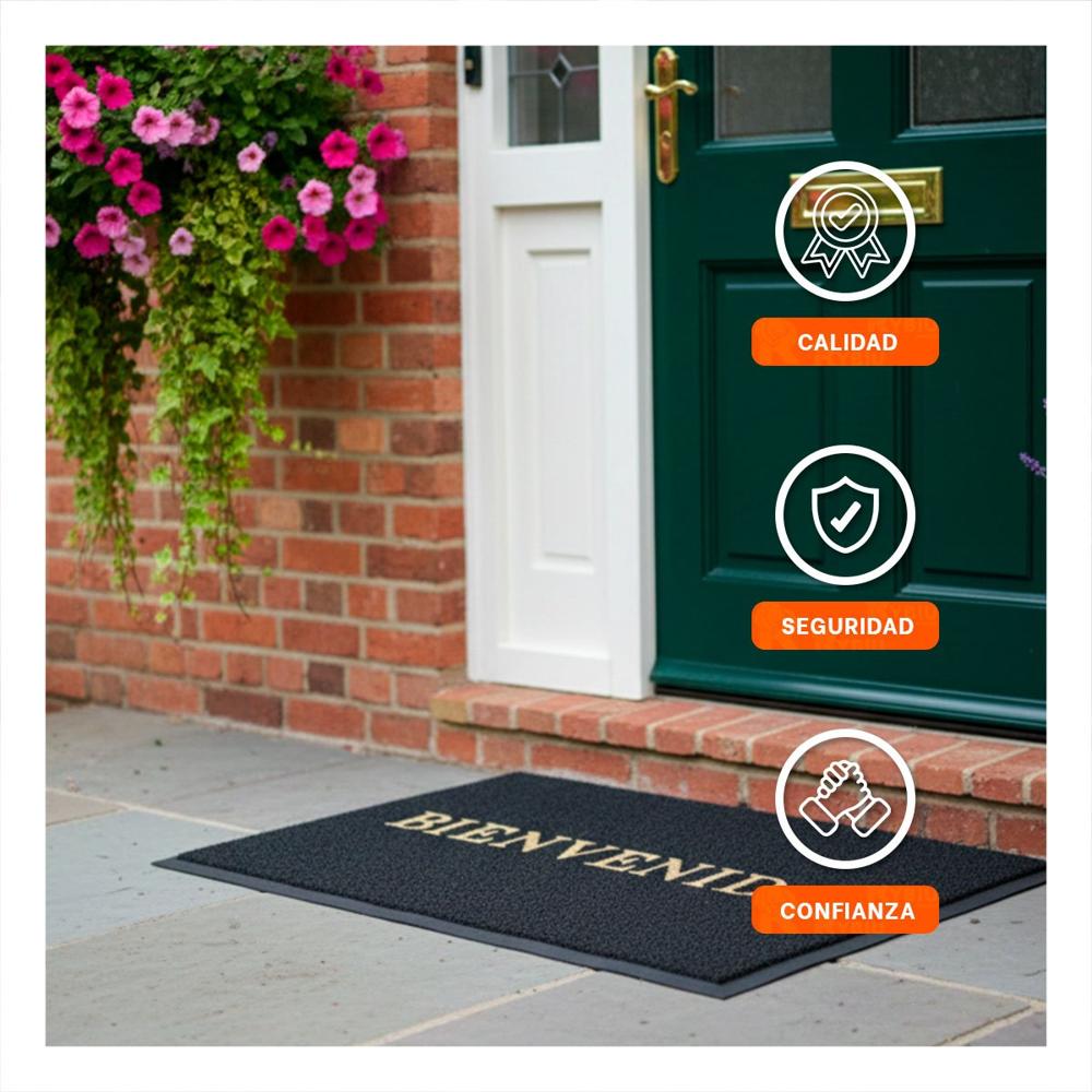 Alfombra Rectangular Bienvenido Plomo para Entrada y Decoracion del Hogar