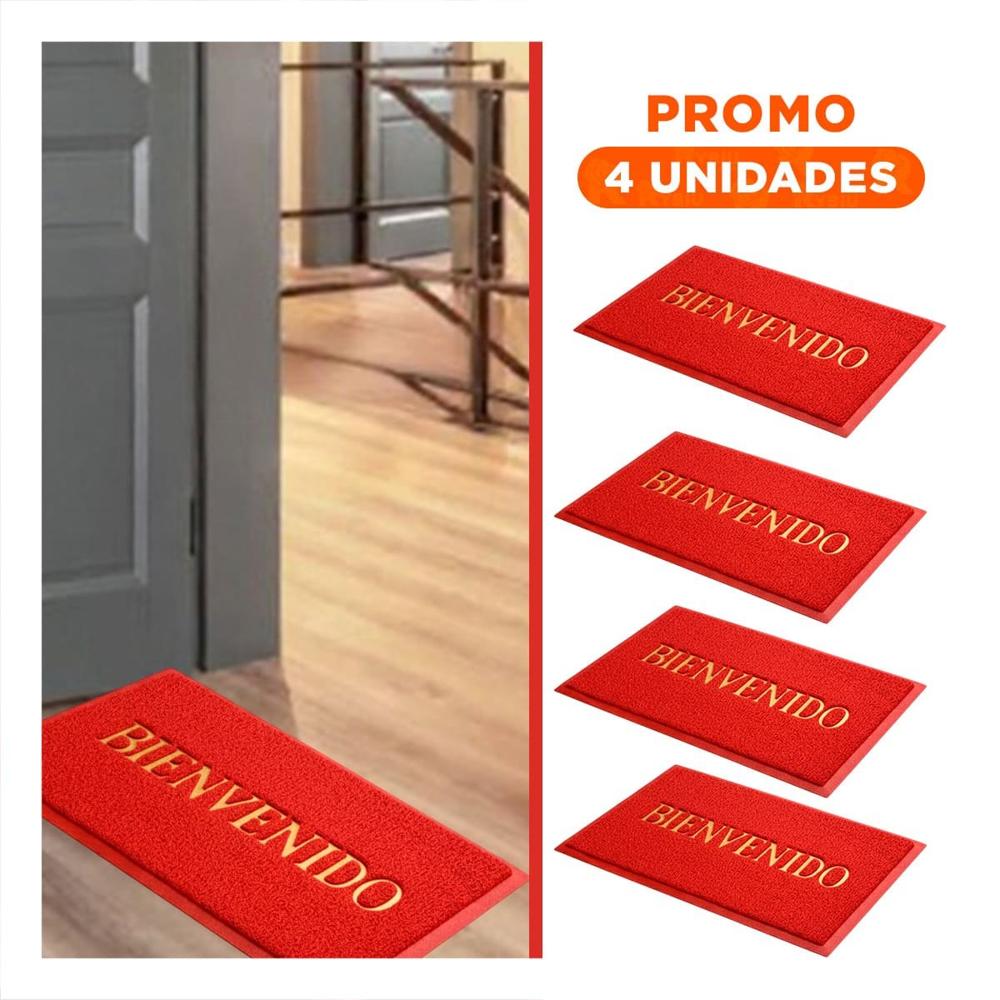Pack4 Estera Rectangular Bienvenido Rojo para Entrada Principal y Secundaria