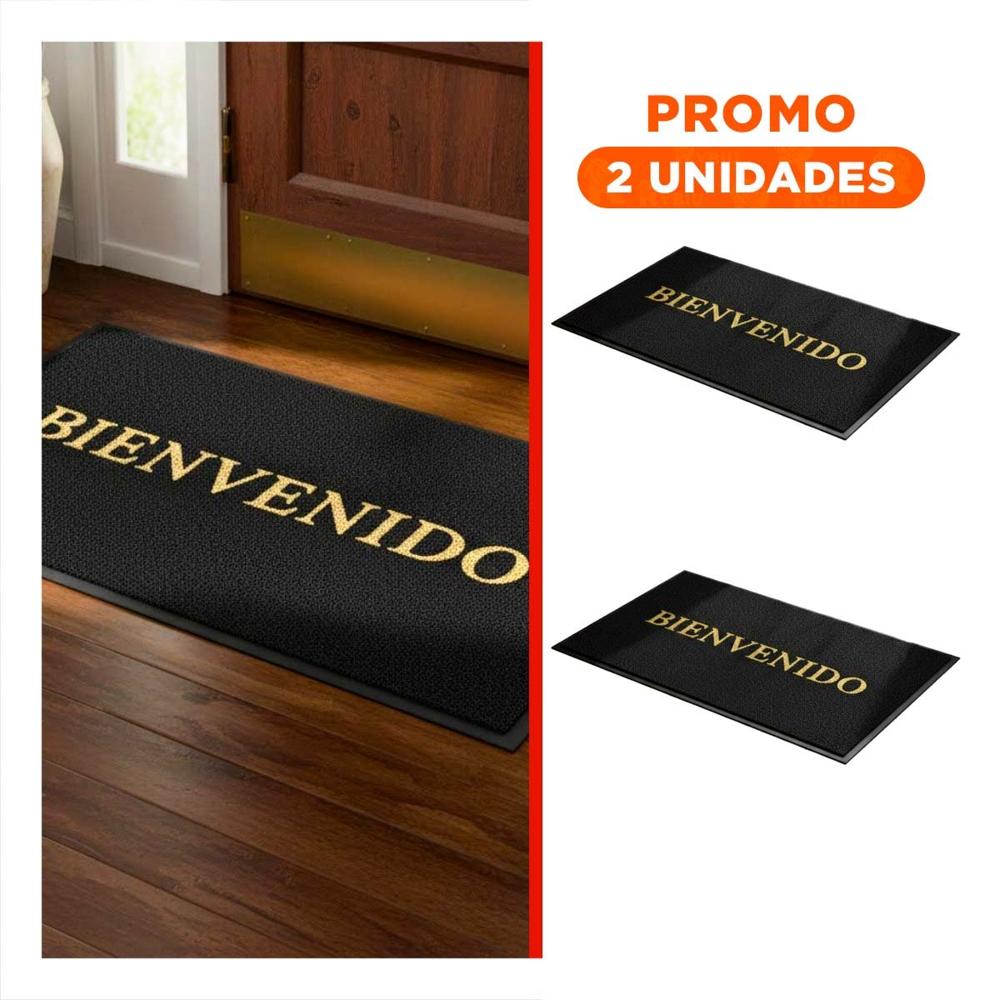 Pack2 Tapiz Rectangular Bienvenido Negro para Sala Recibidor y Cocina Y Regalo Sticker