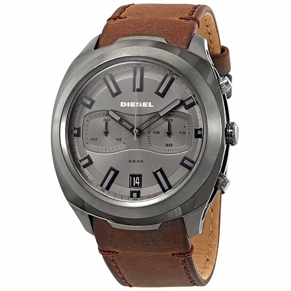 Reloj Diesel Tumbler DZ4491 Fecha Cronometro Correa de Cuero Acero Gris Gunmetal