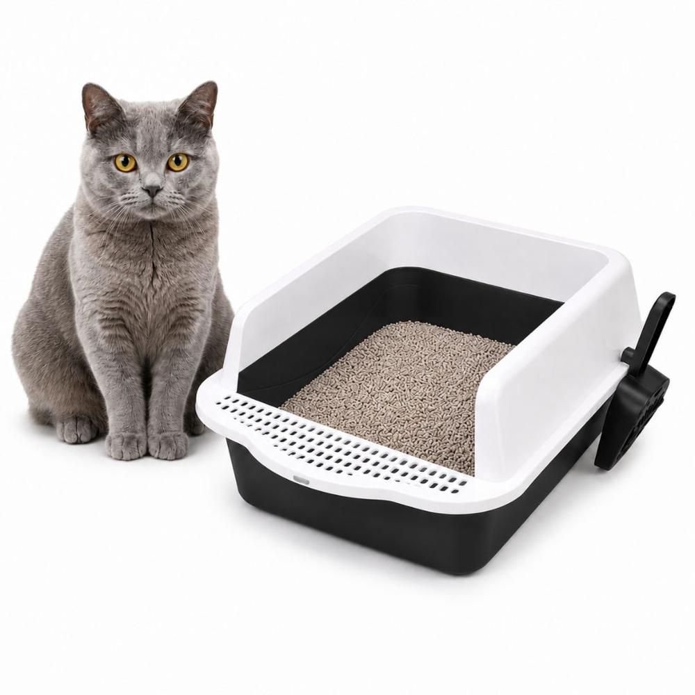 Caja de Arena Arenero Sanitario para Gato Antiderrames con Pala 21x37x50cm Negro