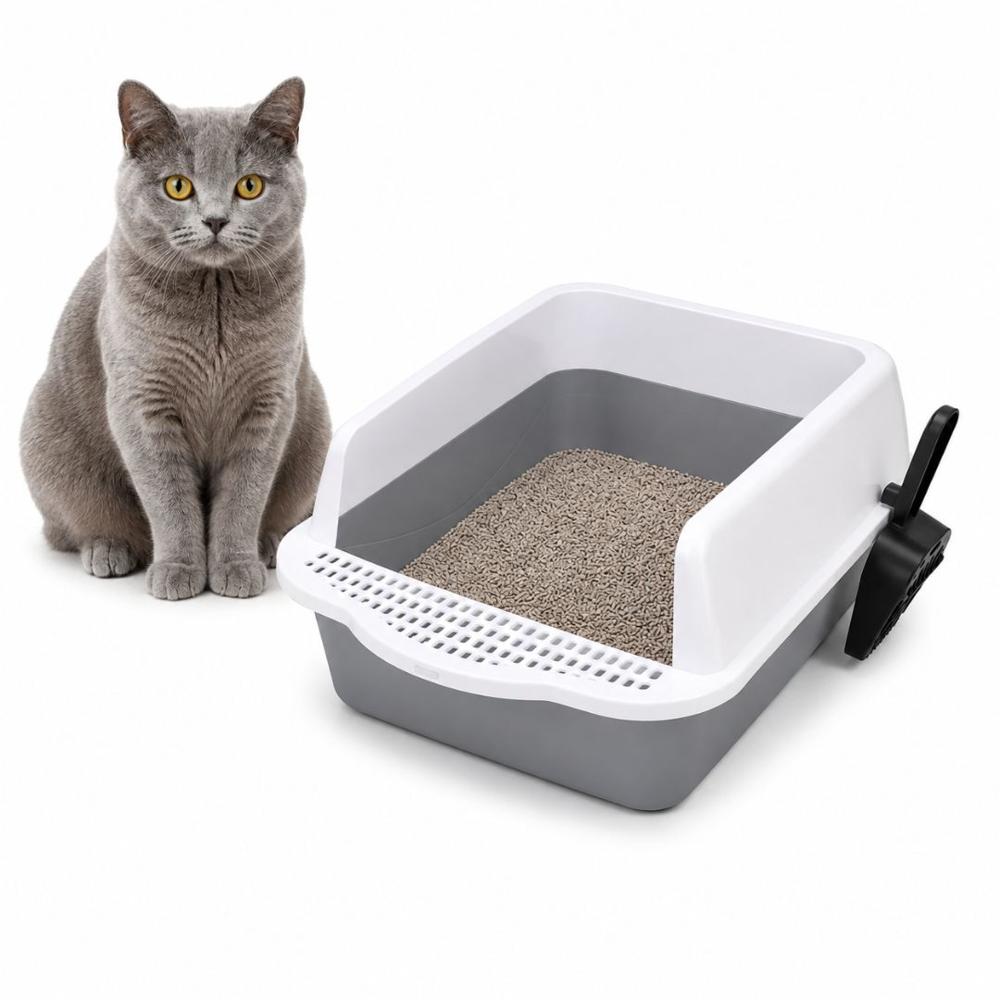 Caja de Arena Arenero Sanitario para Gato Antiderrames con Pala 21x37x50cm Gris