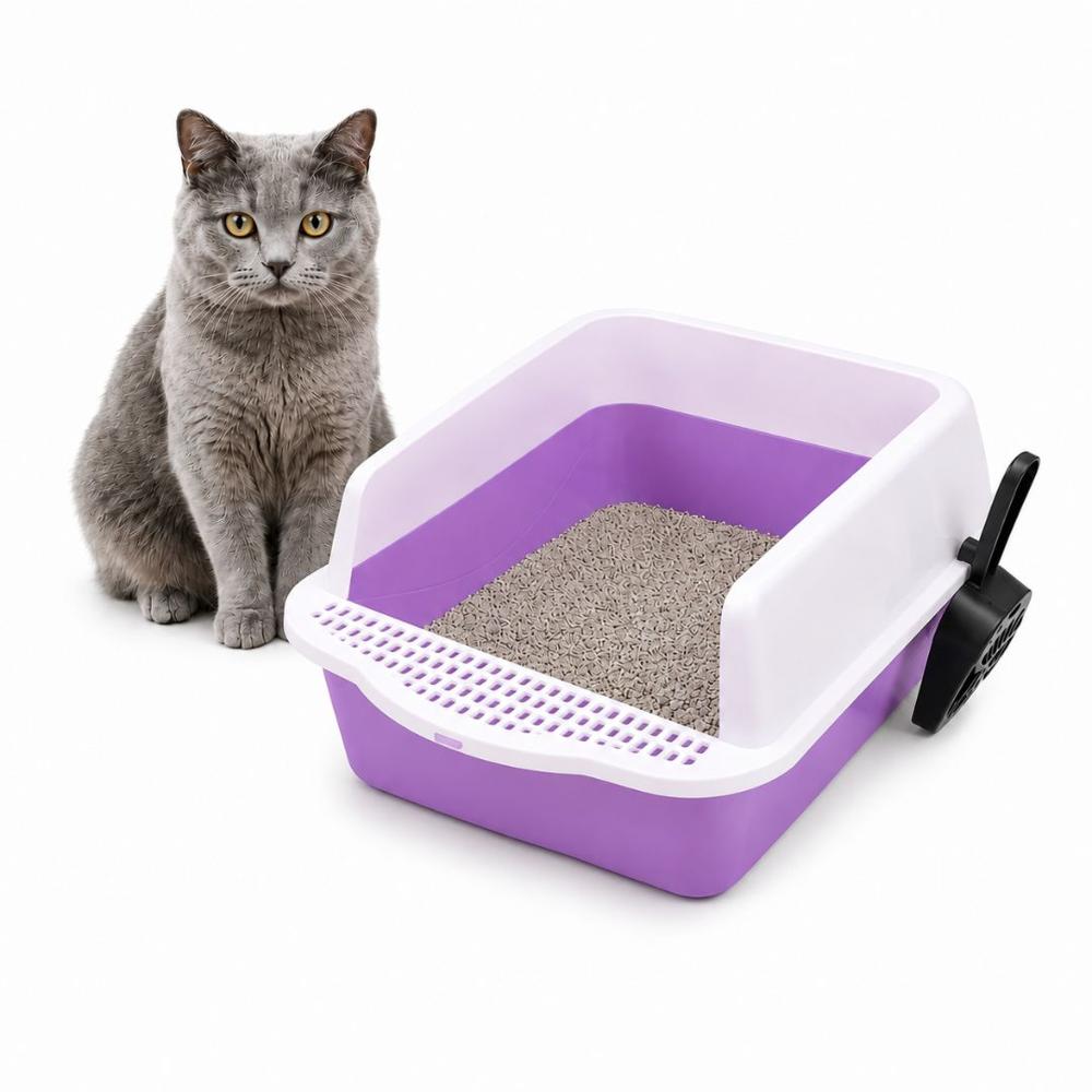 Caja de Arena Arenero Sanitario para Gato Antiderrames con Pala 21x37x50cm Morado