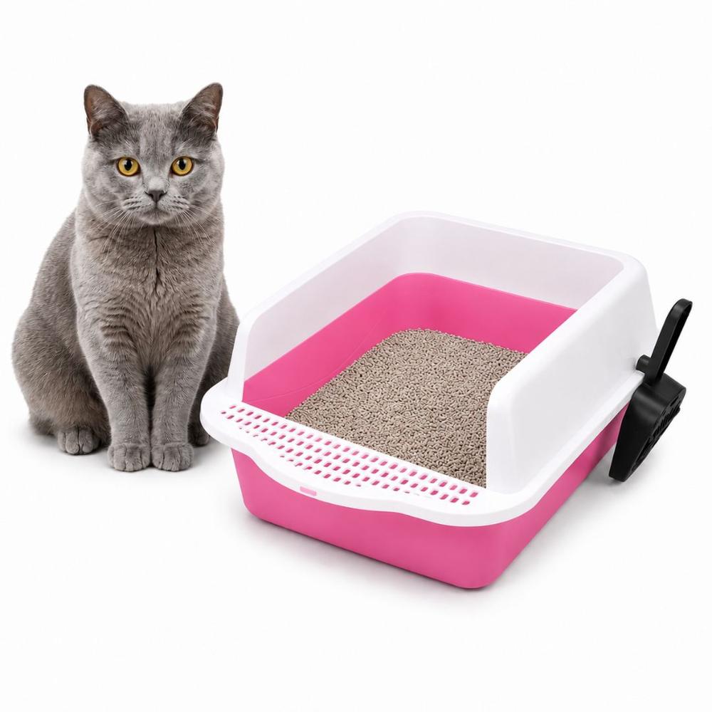 Caja de Arena Arenero Sanitario para Gato Antiderrames con Pala 21x37x50cm Rosado