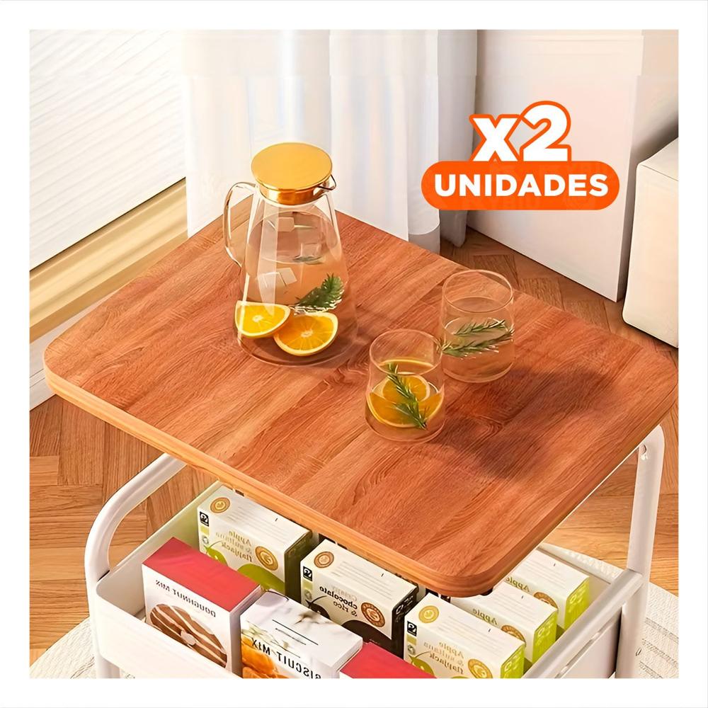 Pack2 Mueble Carrito con Mesa 3 Niveles Estructura Practica con Ruedas Blanco Y Papel Regalo