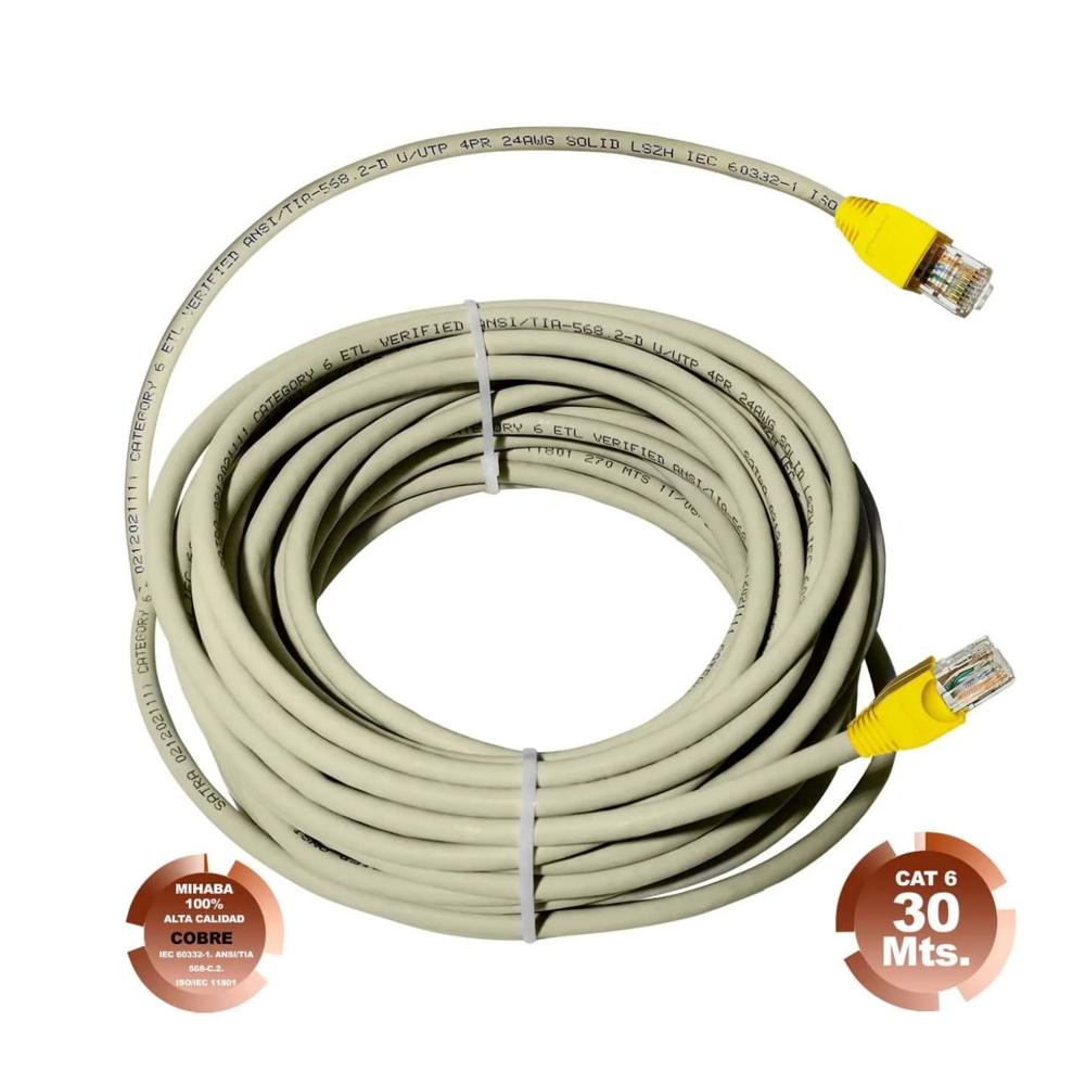 Cable de Red UTP Cat 6 Gris Cobre 30 Metros SATRA