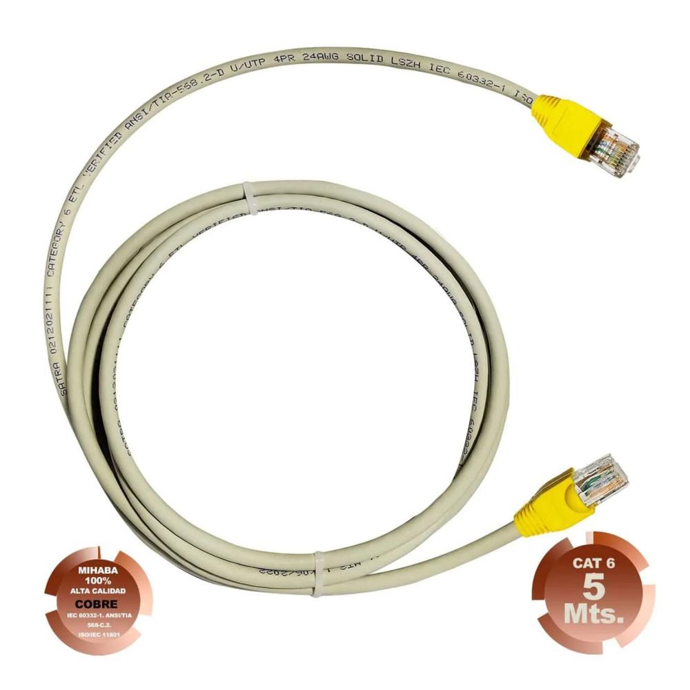 Cable de Red UTP Cat 6 Gris Cobre 5 Metros SATRA