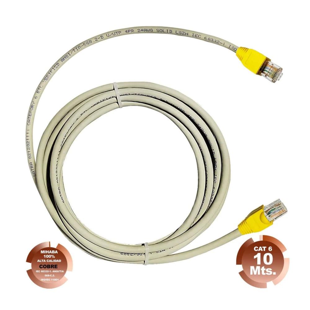 Cable de Red UTP Cat 6 Gris Cobre 10 Metros SATRA