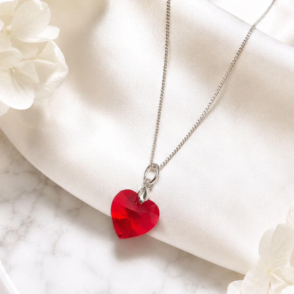 Collar de Plata 925 con Cristal Diseño Corazón Color Rojo Regalo Elegante Para Mujer