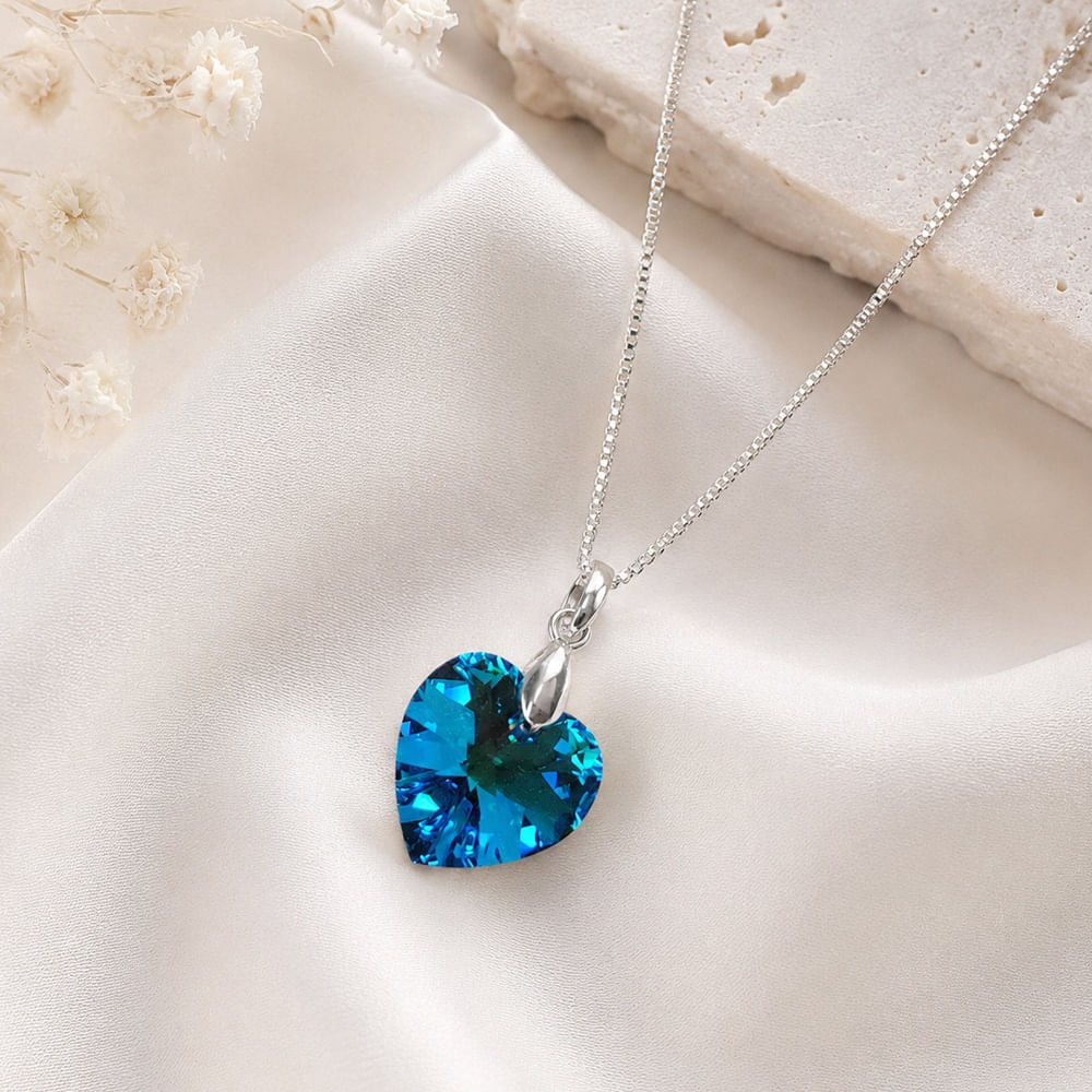 Collar de Plata 925 con Cristal Diseño Corazón Color Azul Regalo Elegante Para Mujer