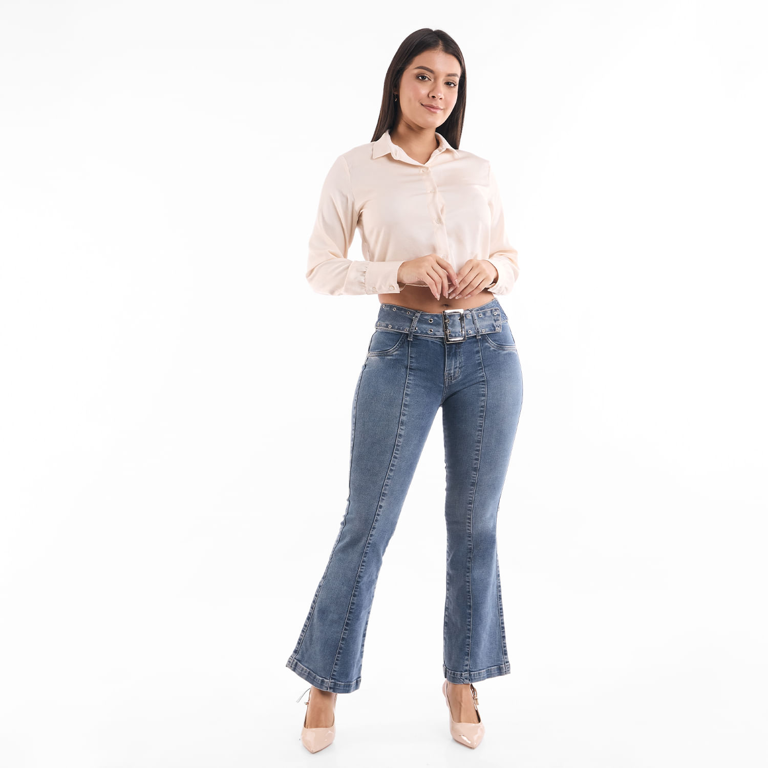 Jean Mujer Brisaida Metal Flare Azul Acero 30