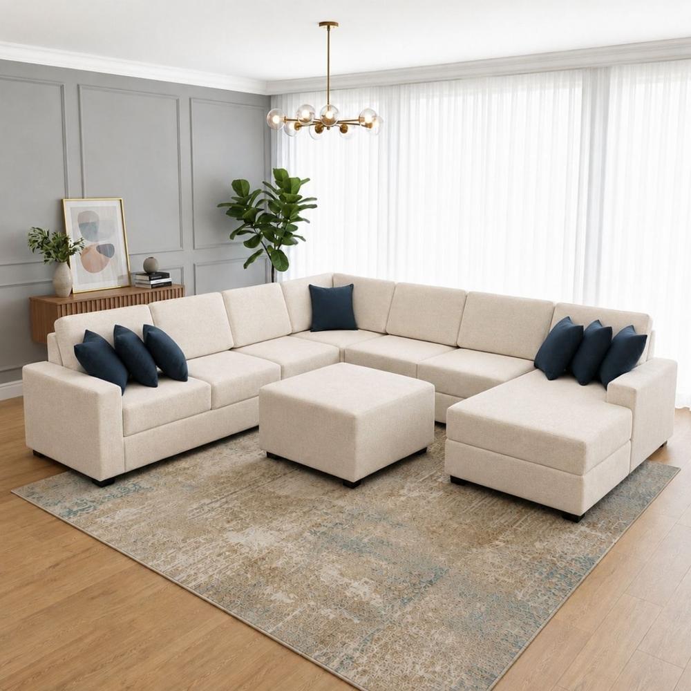 Seccional Dubai Derecho Color Beige Claro con Banqueta