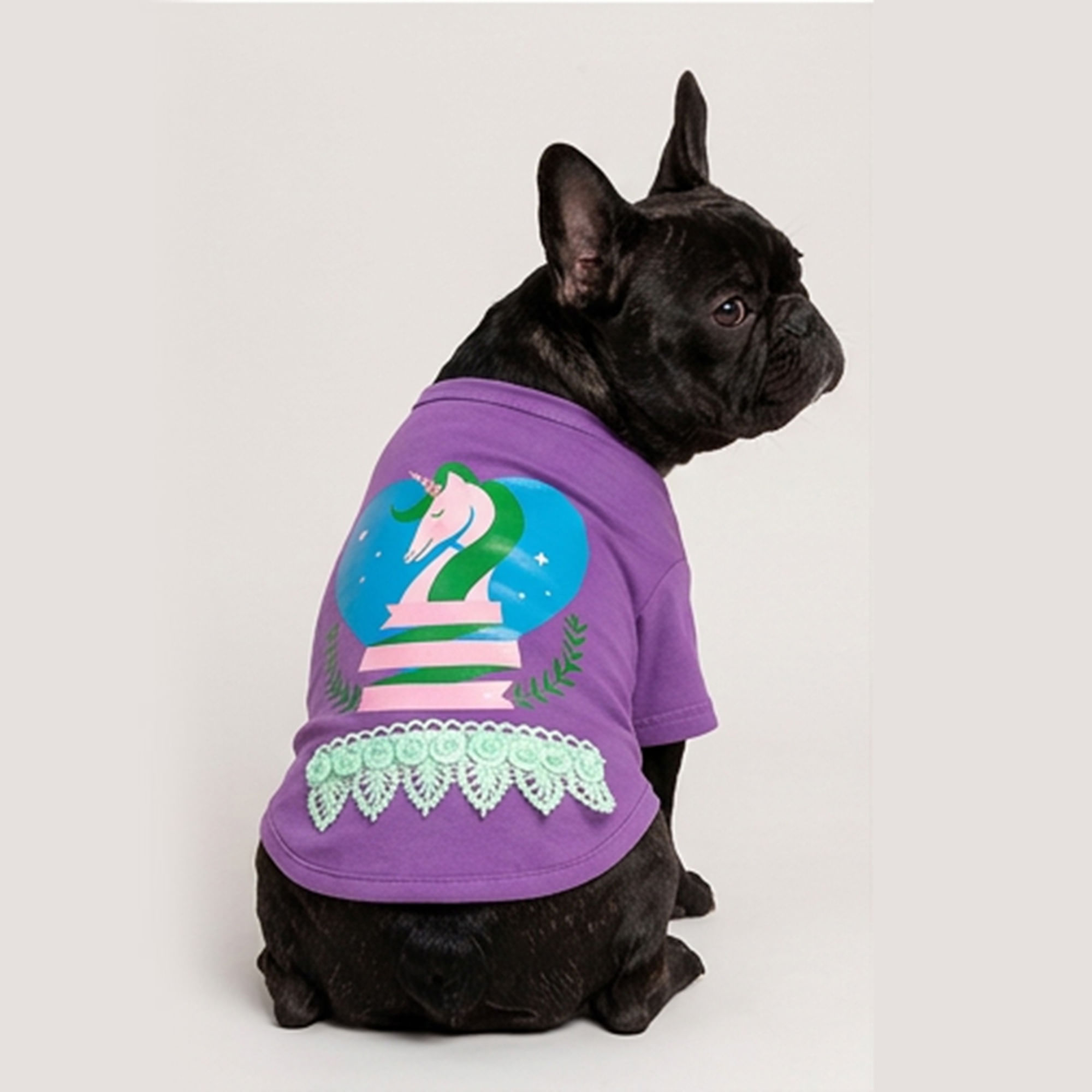 POLO PARA PERRITA DISEÑO UNICORNIO DE ALGODÓN JERSEY MORADO ROPA PARA MASCOTA - TALLA XL
