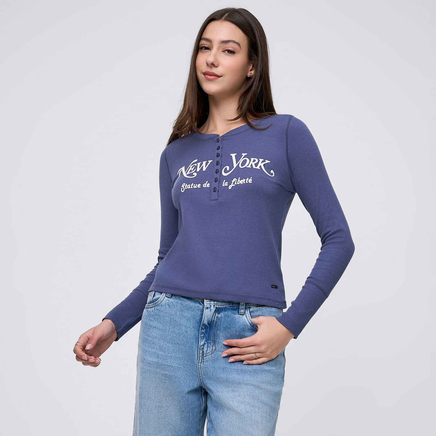 Polo Mujer Estampi 1 Amc Manga Larga Azul L