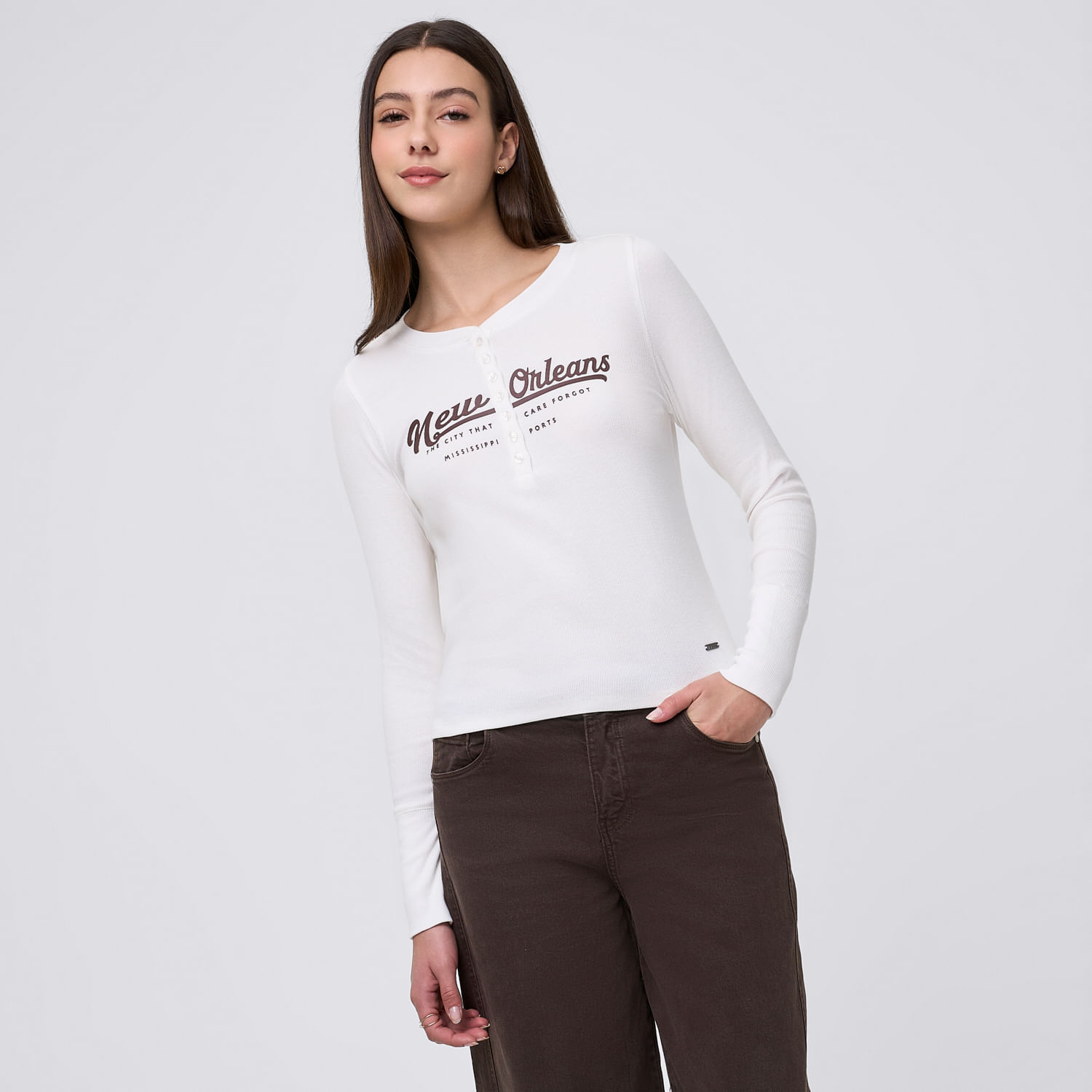 Polo Mujer Estampi 1 Amc Manga Larga Ecru L