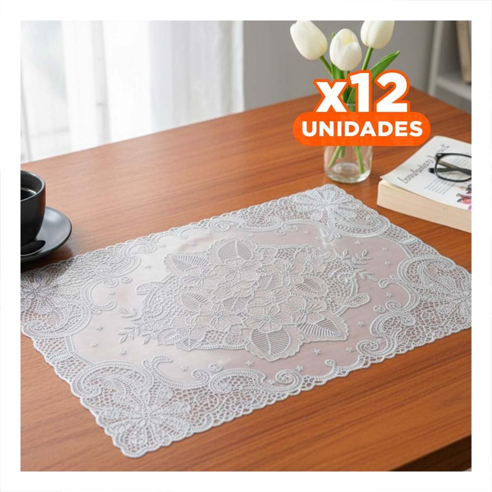 Pack12 Tapete Rectangular Plateado con Flores para Decoracion de Mesa YPapel Regalo