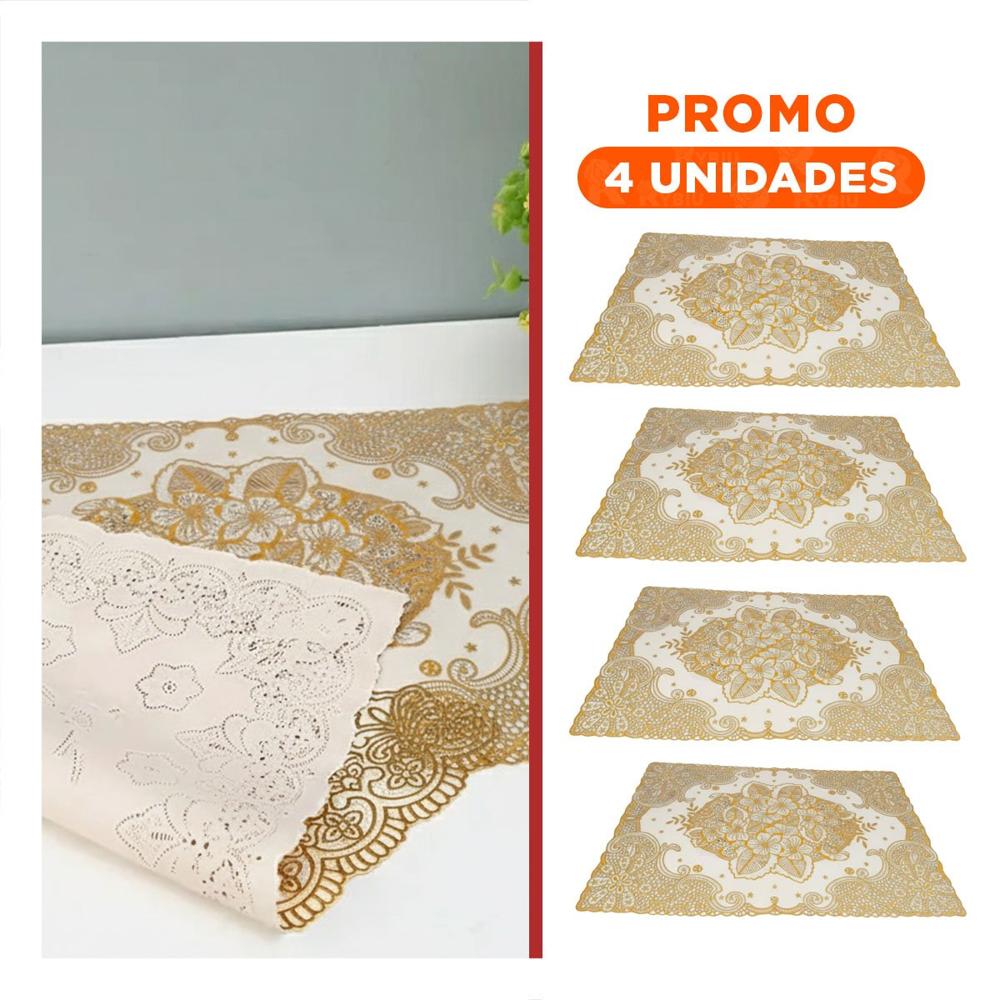 Pack4 Cubierta Moderna Dorado con Detalle de Encaje Flor para Celebracion