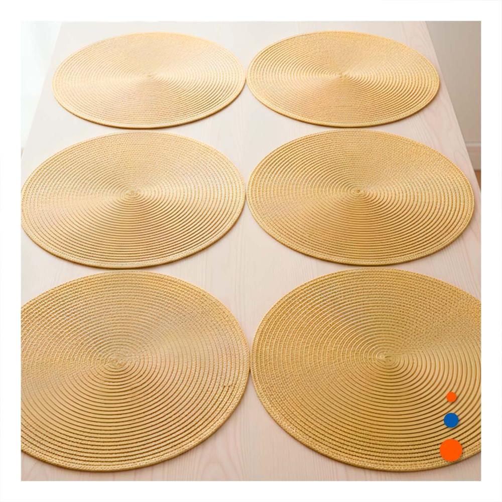 Individual Circular Dorado Pajita Brilloso pensado para Mesa Familiar Set Seis Y notas