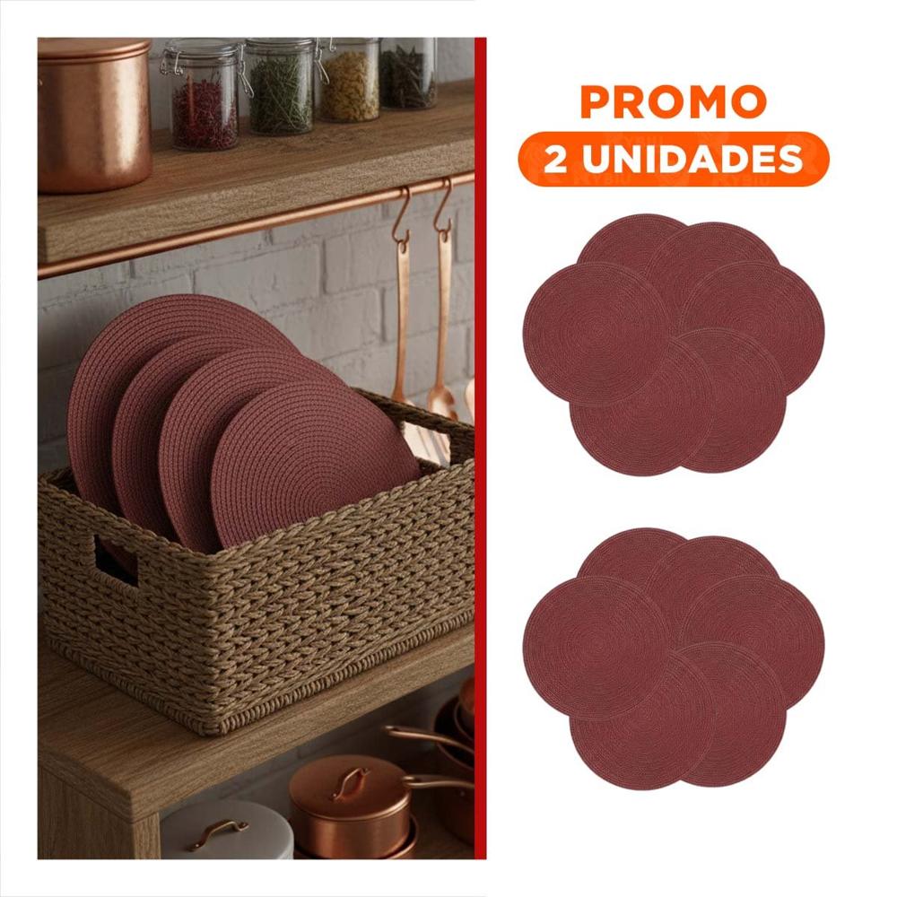 Pack2 Mantel Individual Circular con Acabado Mini Ojitas Rojo Y Regalo Sticker