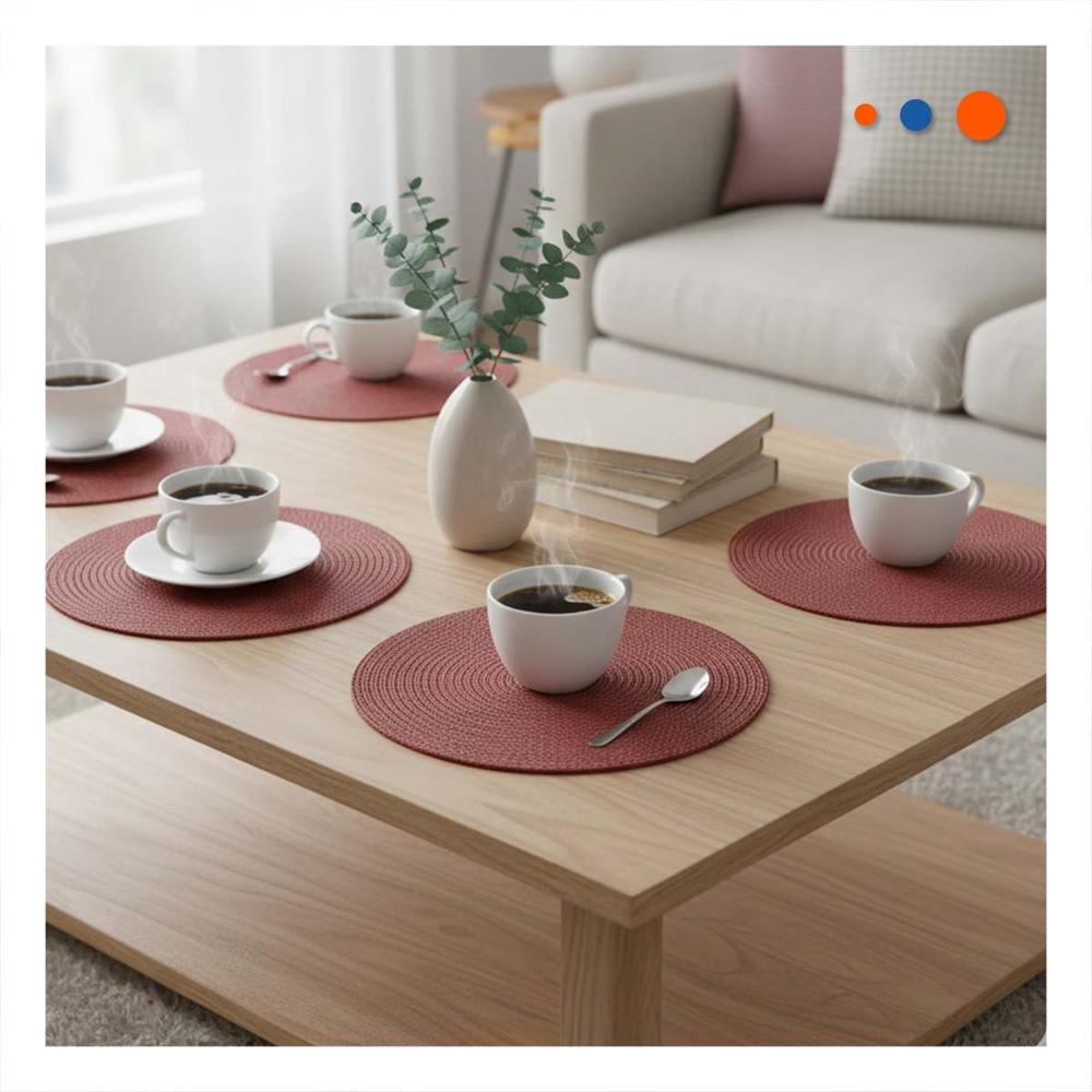 Individual de Mesa Circular con Set Seis en Rojo Mini Ojitas Medida 38x38cm Y Papel Regalo