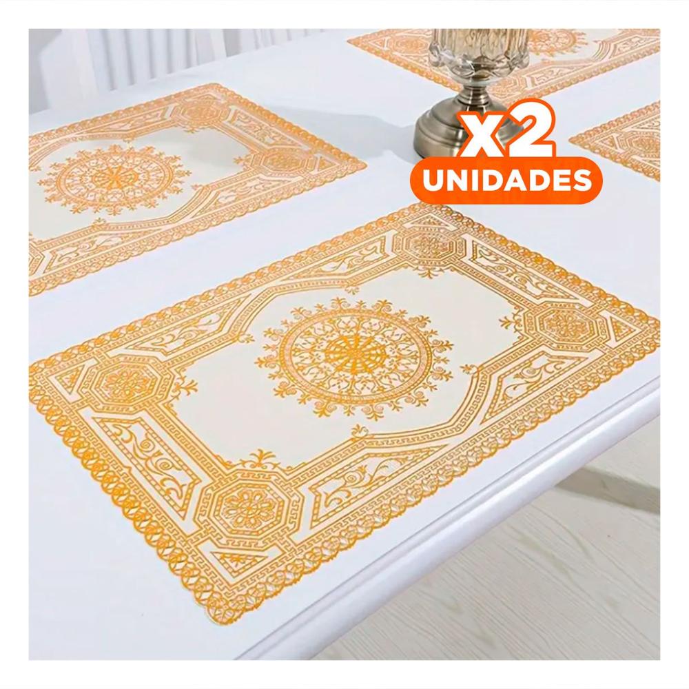 Pack2 Cubierta Rectangular Dorada con Encaje Mandala para Mesa Moderna