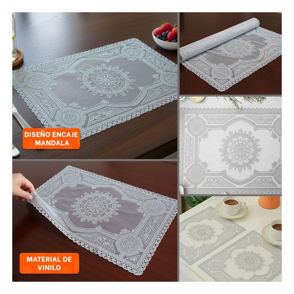 Mantel Moderno Plateado con Detalle Mandala para Mesa de Fiesta YLigas Regalo