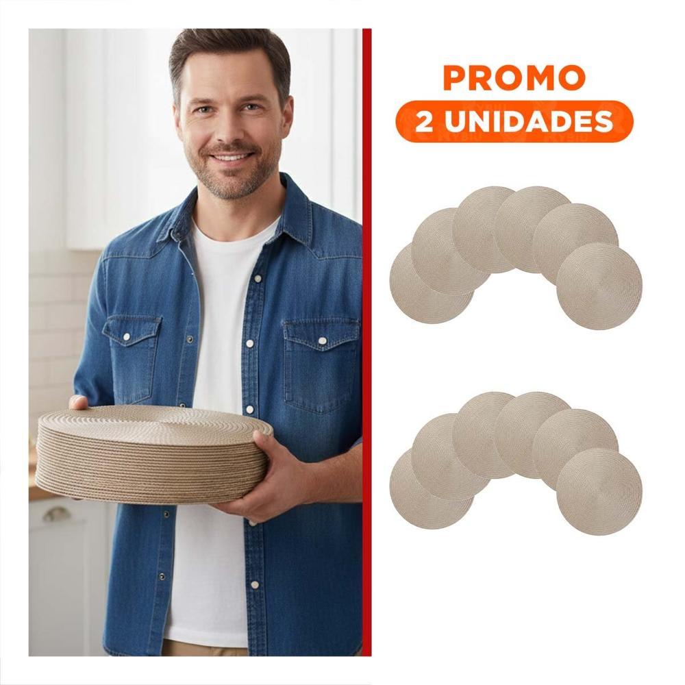 Pack2 Mantel Individual Circular con Acabado Mini Ojitas Dorado Y Regalo Sticker