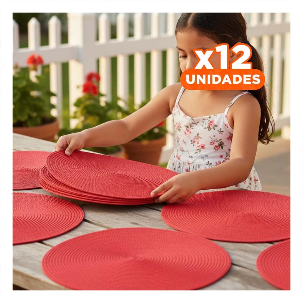 Pack12 Cubierta de Mesa Circular con Textura Pajita Mate Rojo Y Papel Regalo