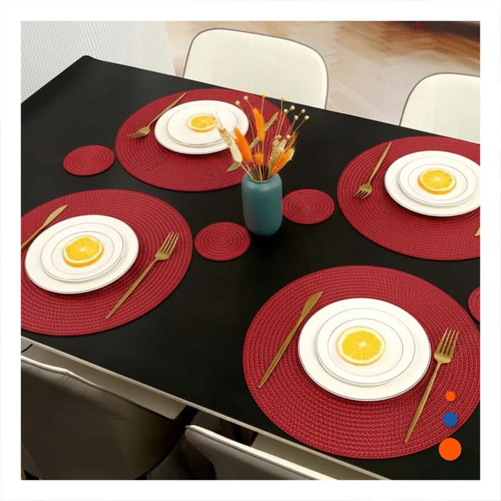 Individual Circular Rojo Mini Ojitas pensado para Mesa Familiar Set Seis Y notas