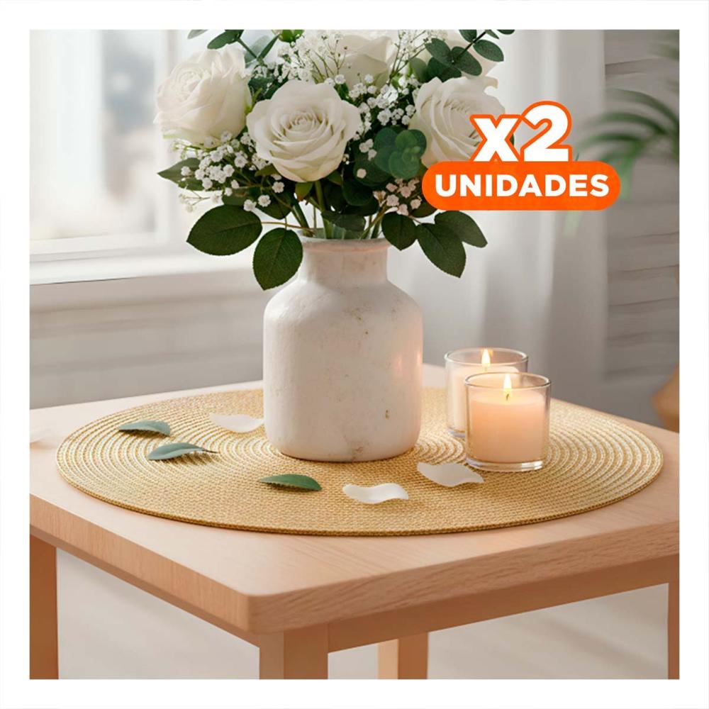 Pack2 Mantel Individual Circular Dorado Pajita Brilloso para Uso Diario