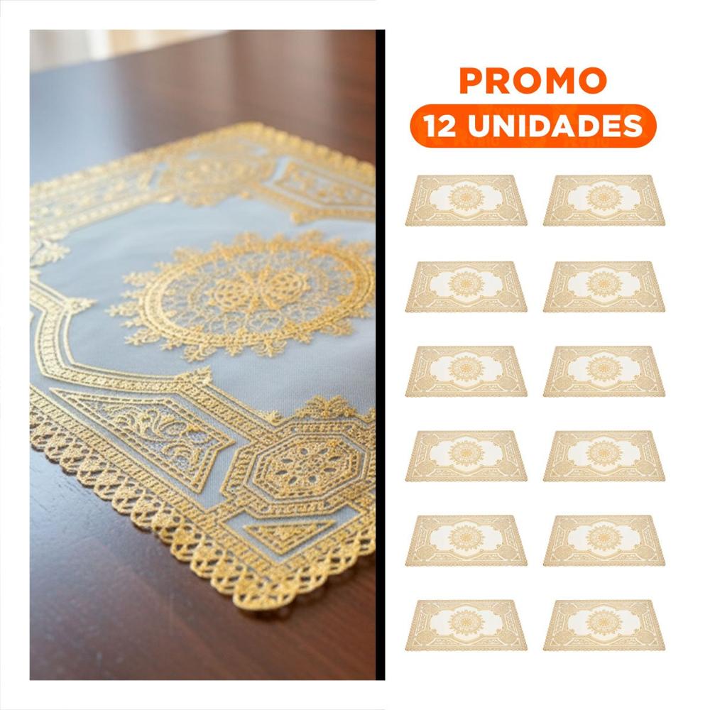 Pack12 Protector Sofisticado Dorado con Encaje Mandala para Mesa Navideña
