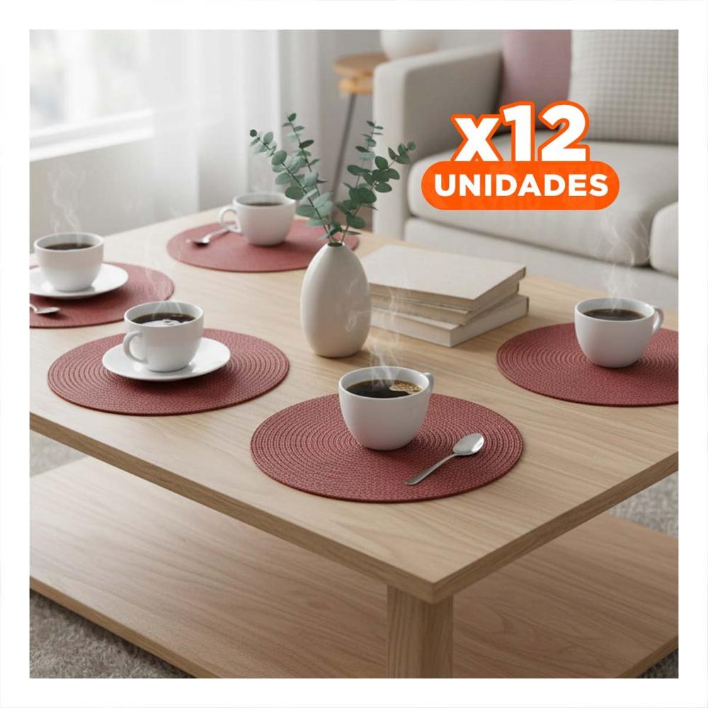 Pack12 Cubierta de Mesa Circular con Textura Mini Ojitas Rojo Y Papel Regalo