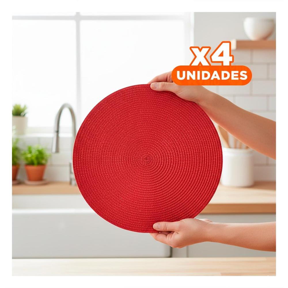 Pack4 Base para Mesa Circular en Pajita Brilloso Rojo Set Seis Y Regalo Sticker
