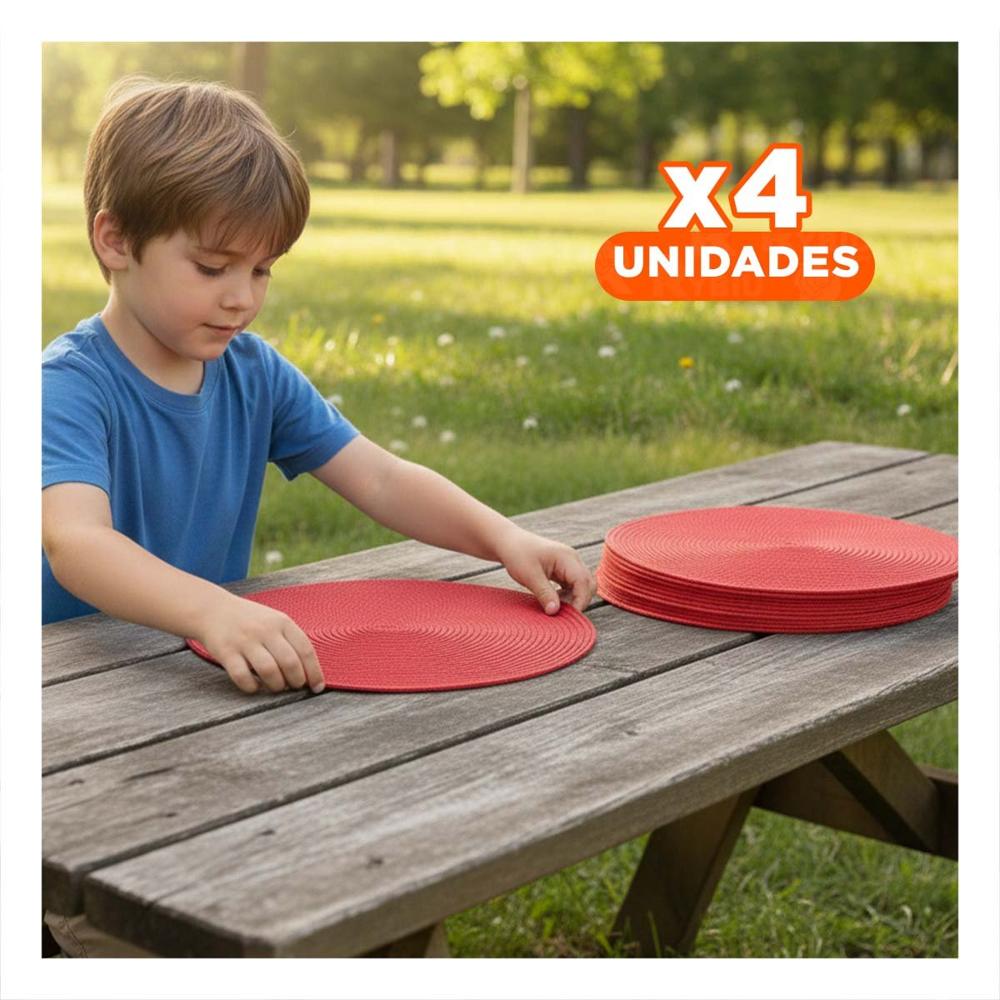 Pack4 Base para Mesa Circular en Pajita Mate Rojo Set Seis Y Regalo Sticker