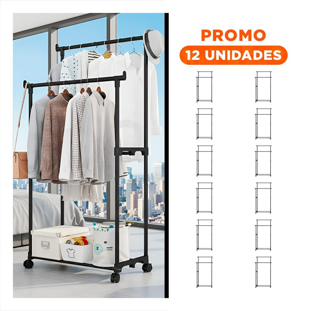 Pack12 Estante Doble de Ropa Negro Funcional y Resistente para Tu Vestidor