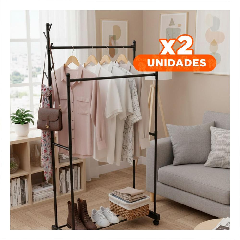 Pack2 Panel Colgador Doble De Ropa Negro para Habitacion y Oficina