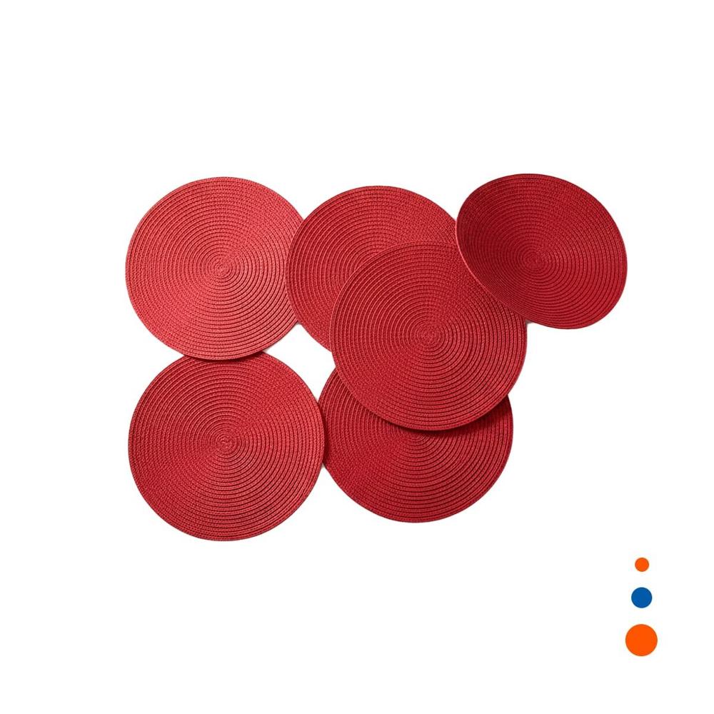 Individual Circular para Comedor en Rojo Pajita Brilloso con Set de Seis Y Regalo Sticker